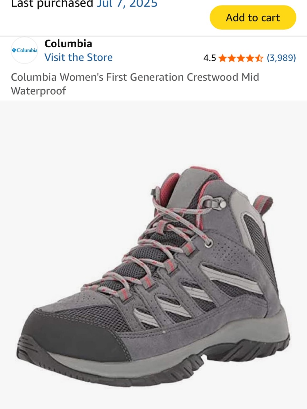 Columbia Grey and Pink Lace-Up Women's Hiking Boot